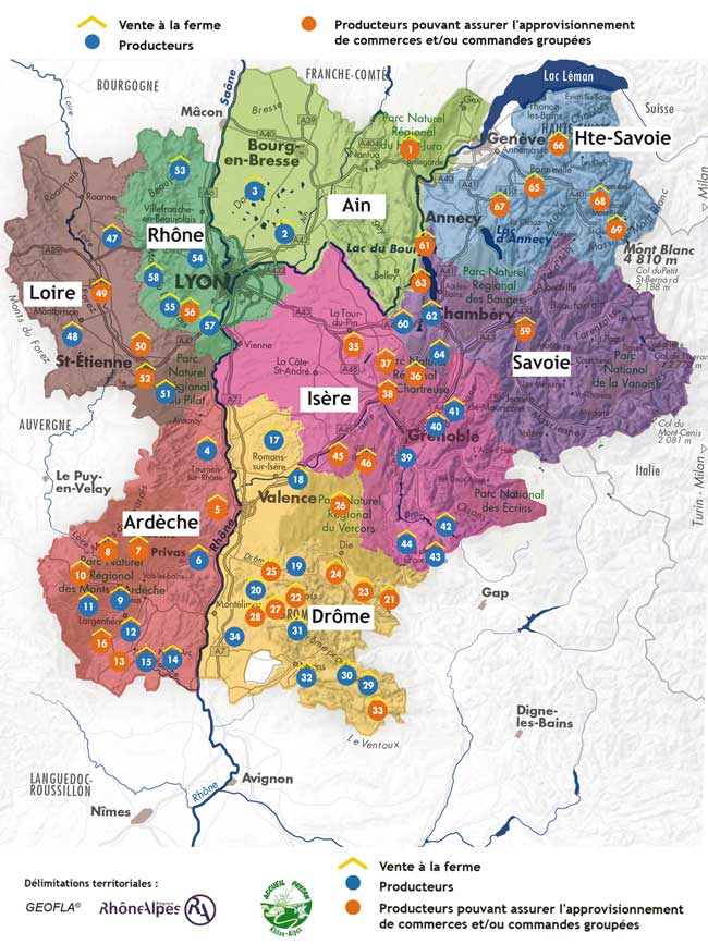 Carte Rhône-Alpes Producteurs Produits paysans